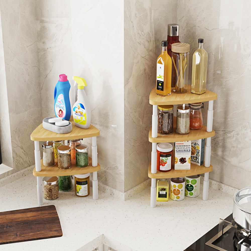 Multi-Functional * Shelf - Adjustable Height Kitchen Spice Rack, Corner  Organizer, Essential for Desktop, Bathroom, Cabinet, and Dining Room Storage, image size:1000x1000