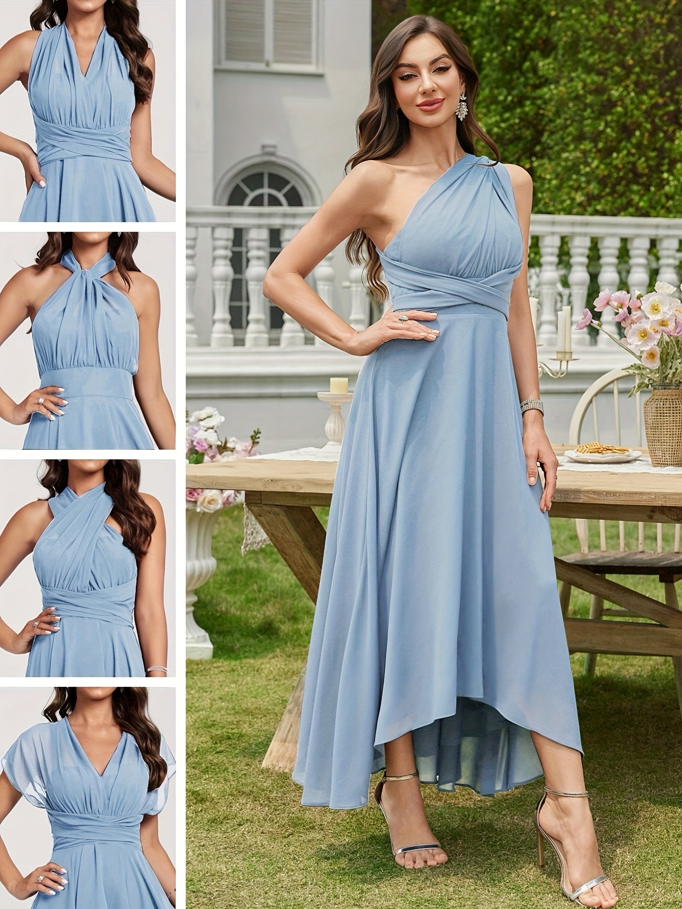 asymmetrical length chiffon bridesmaid dress a v neck a - Temu Bahrain