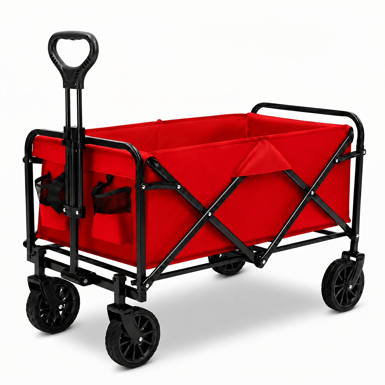 TEMU 450lbs/50lbs Dual Capacity Extra Long Heavy Duty Collapsible Wagon With All Terrain Wheels, Folding Cart For Sports Training Camping Beach
