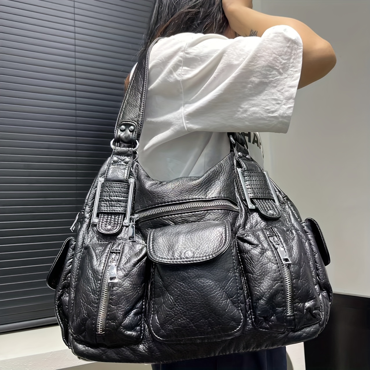 y2k style womens tote bag solid black synthetic leather - Temu