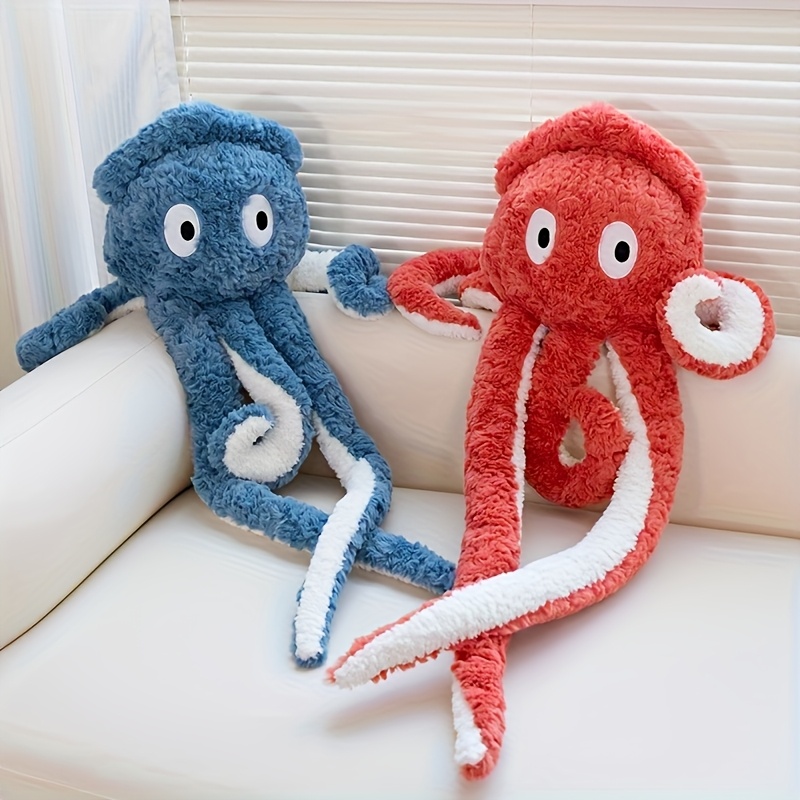 Blue Red Longleg Squid Plush Pillow Soft Stuffed Animal Cushion with  Cute Cartoon Eyes Home Decor, Birthday Gifts, and Cozy Bedroom Accents, 