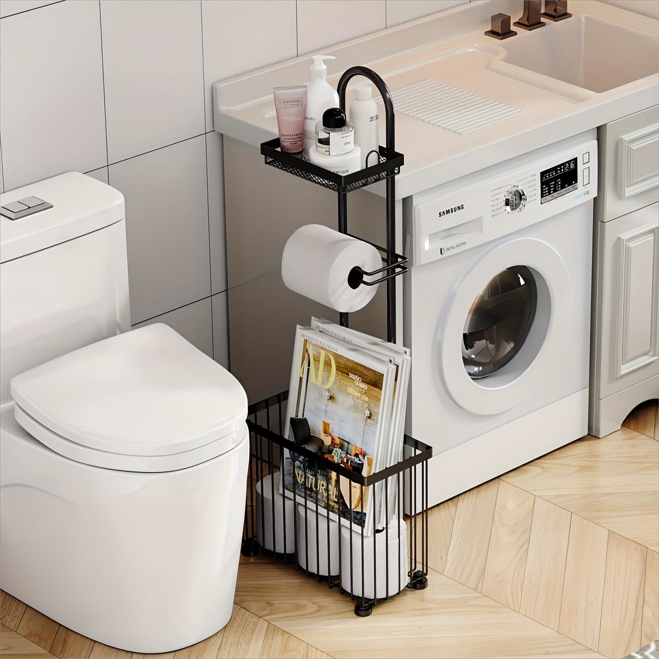 A Standalone Toilet Paper Holder That Can Store 6 Extra Rolls, Made of Durable Steel with an Oiled Bronze End, Easy to Put Together, And Designed to Save Space in Your Bathroom, Toilet Paper Storage Containers