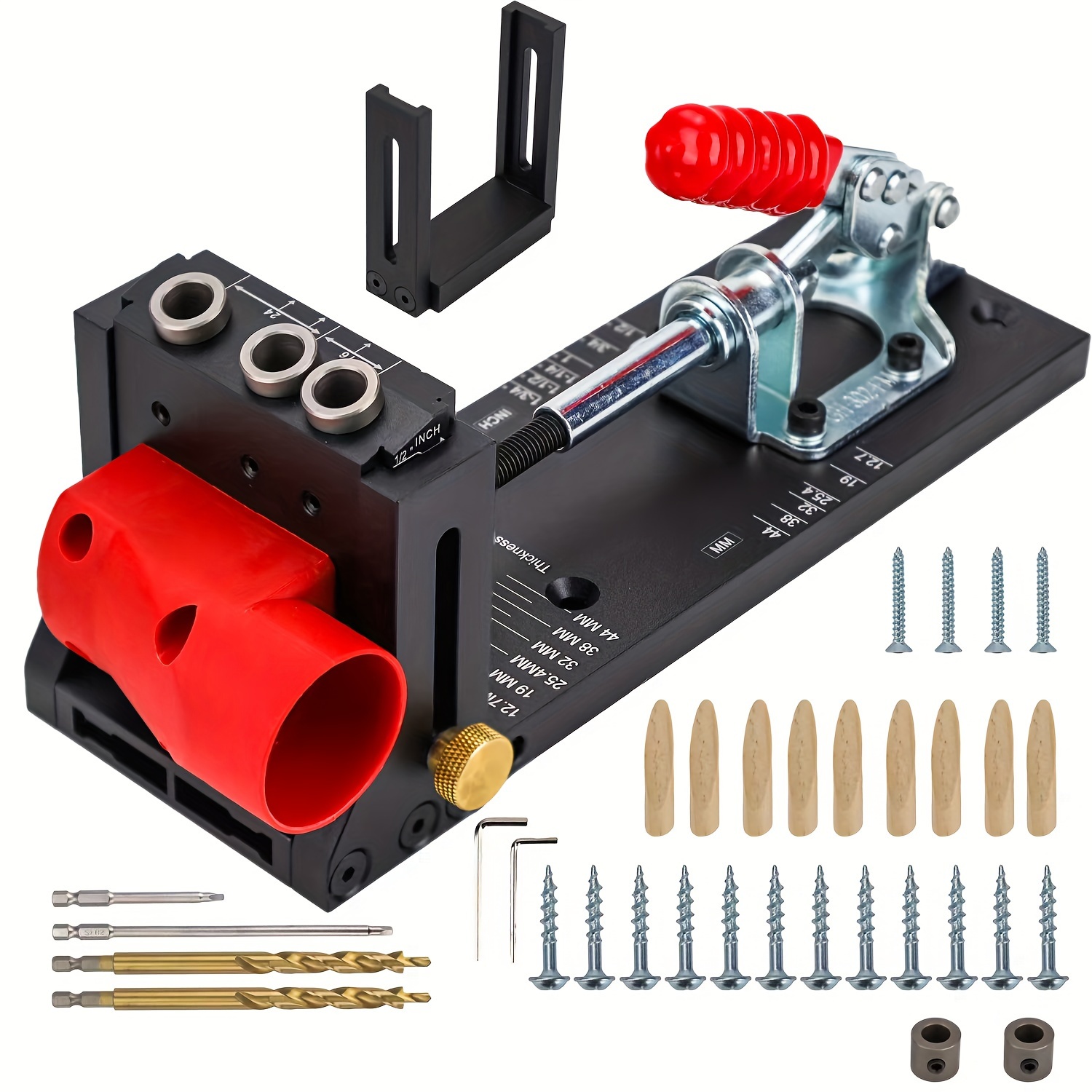 

1pc 3-hole Aluminum Alloy Pocket Hole Jig System With Dust Collection Port Xk4, Metal Woodworking Angle Drilling Guide, Measurement In Inches And Metric