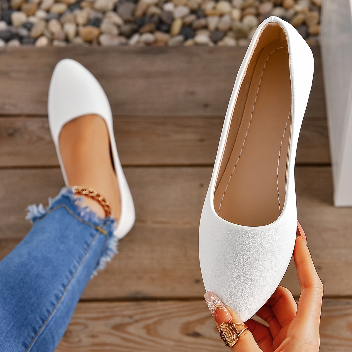 

Women's Solid Color Flat Shoes, All-match Pointed Toe Slip On Shoes, Comfy Commuter Work Flats