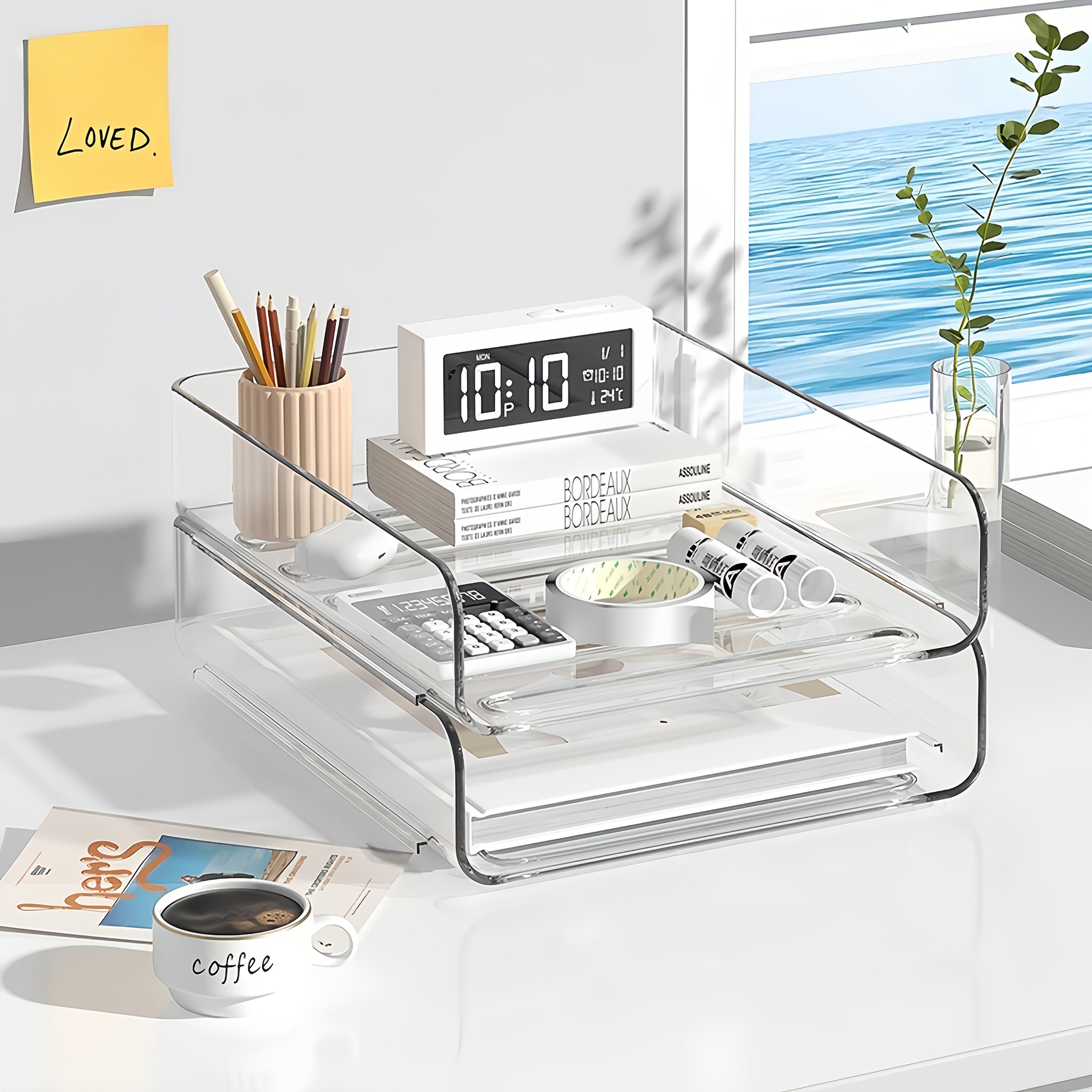 Image of 2pcs Stackable Letter Tray, A4 Size Paper Organizer, Transparent Desk File Organizer For School Office Home, Desktop Storage Rack Document Organizer For Books Newspapers And Magazines