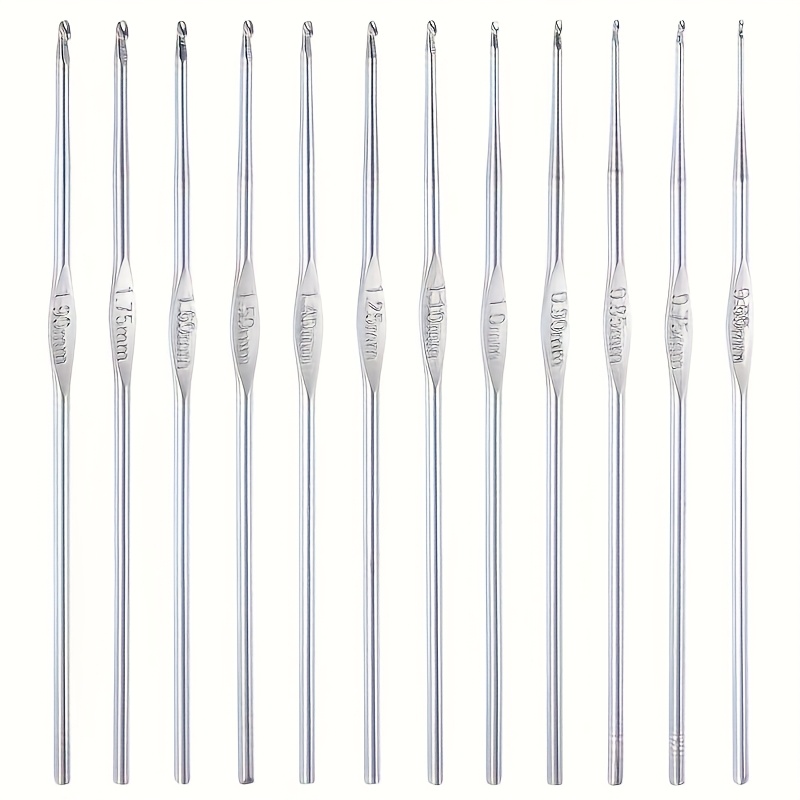 Image of 12pcs Crochet Hook Stainless Steel Crochet Needles 0.6mm-1.9mm Embroidery Thread Knitting Weaving Tool Diy Lace Yarn Crochet