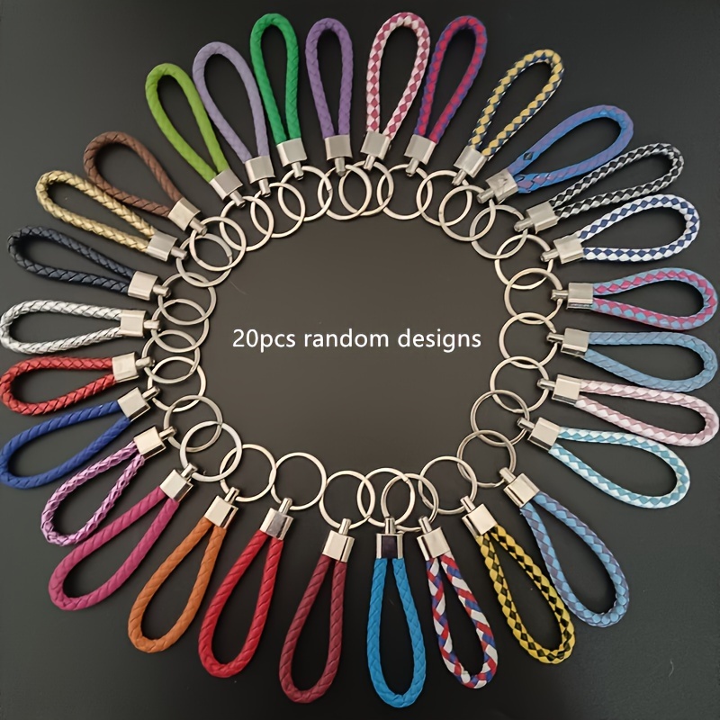Image of 20pcs Random Macaron Woven Faux Leather Keychain For Men, Soft Rubber Hand-woven Faux Leather Keychain For Mobile Phone Schoolbag Car Key
