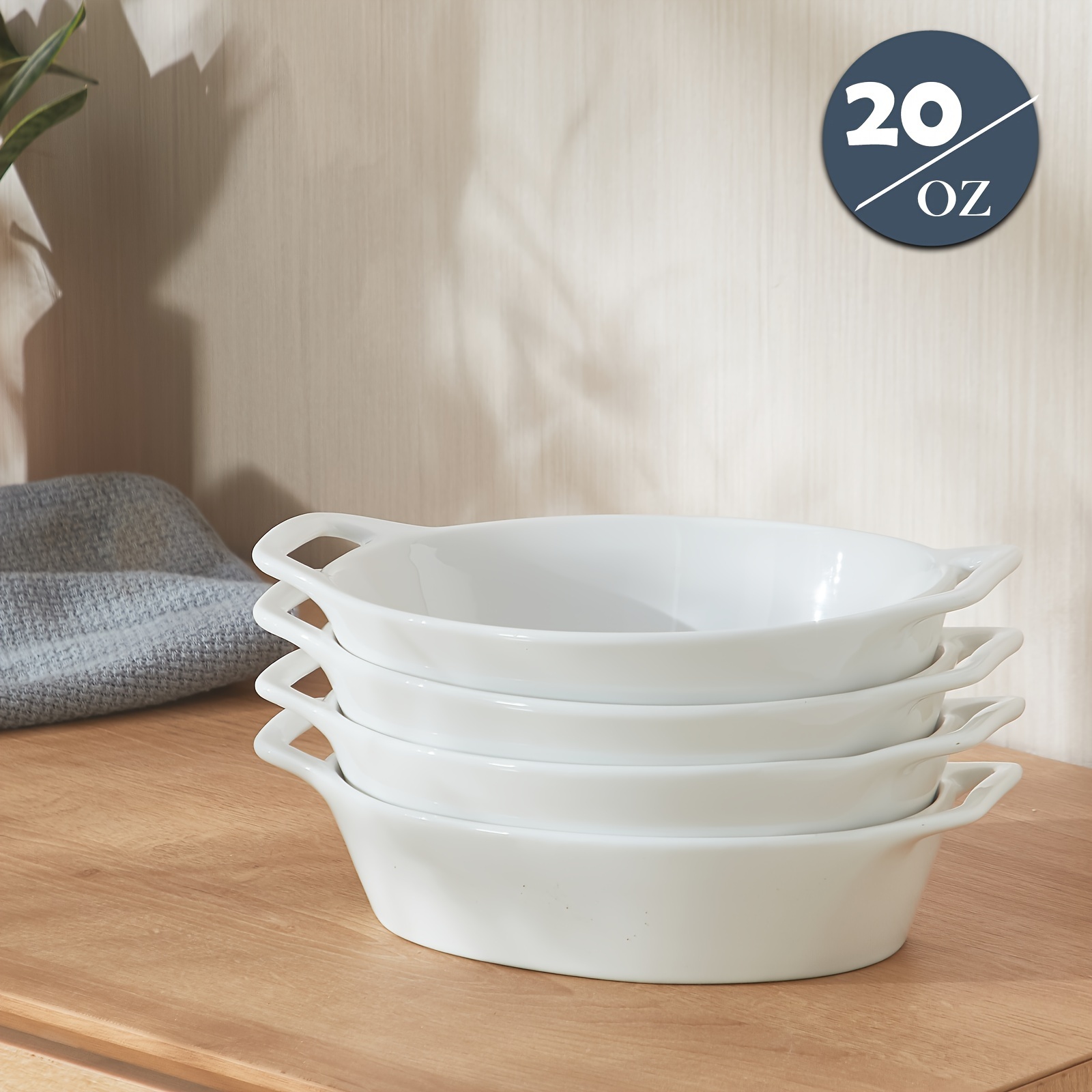 TEMU 4pcs Oval Baking Dish, Oven & Microwave Safe, Heat-resistant Ceramic With Handles, Perfect For Cooking, Baking & Serving, Mini Casserole Dishes,
