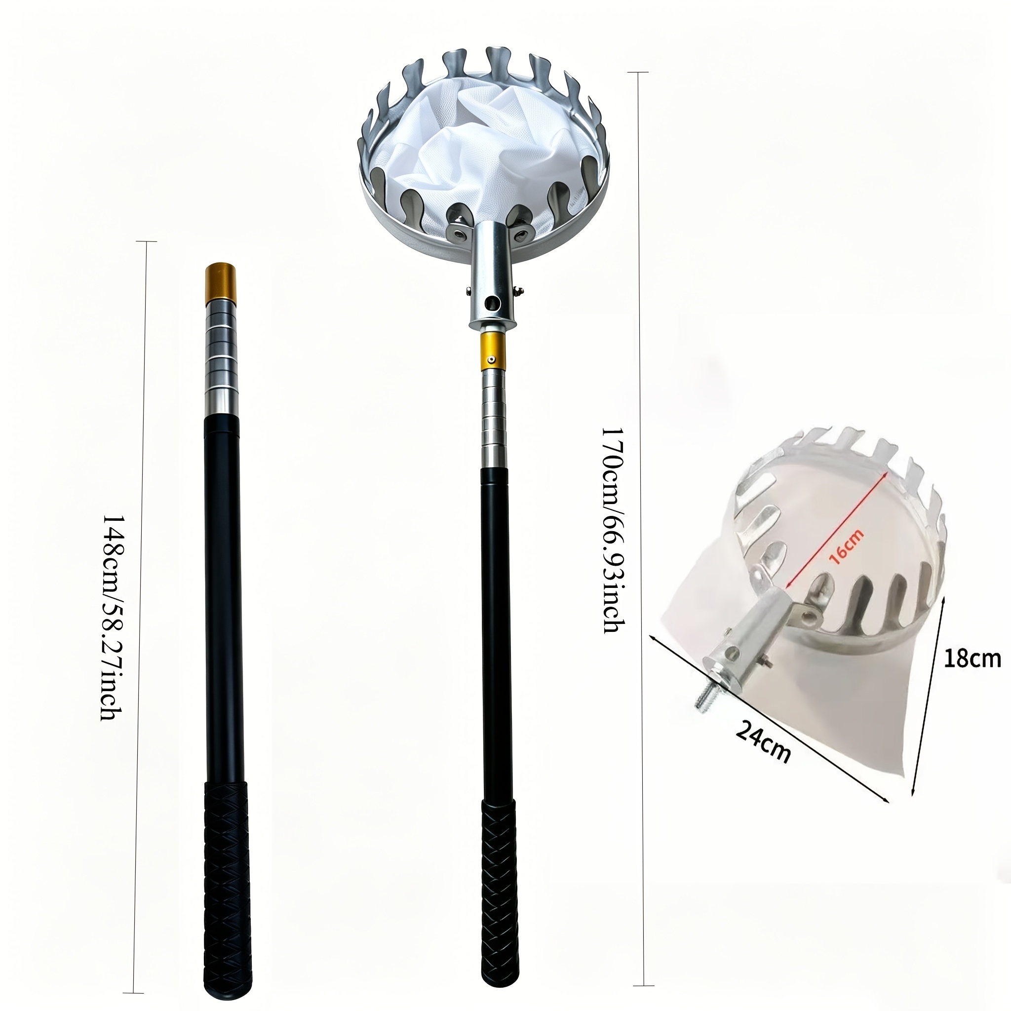 TEMU Retractable Fruit Picker With Net, 5-section Twist-lock Telescopic Pole, Length 170cm/66.93in, Lightweight Gardening Harvesting Tool, Suitable