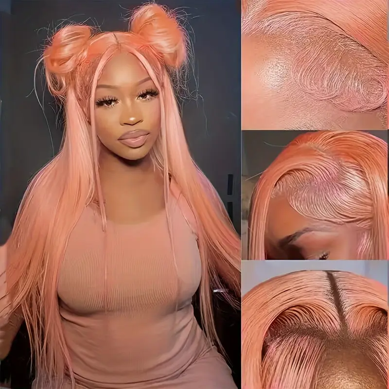 13 4 long pink straight lace front wigs long straight pink wigs heat resistant for women for cosplay christmas halloween 26 inch details 2