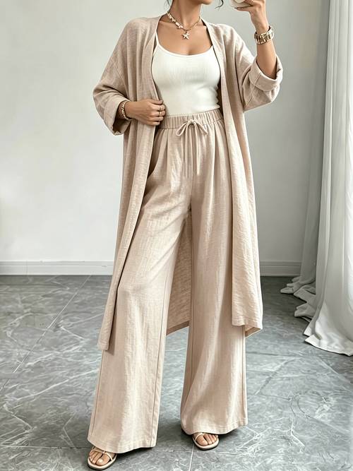 barcode womens autumn winter new long sleeve open shirt and straight wide leg pants set suitable for and casual wear