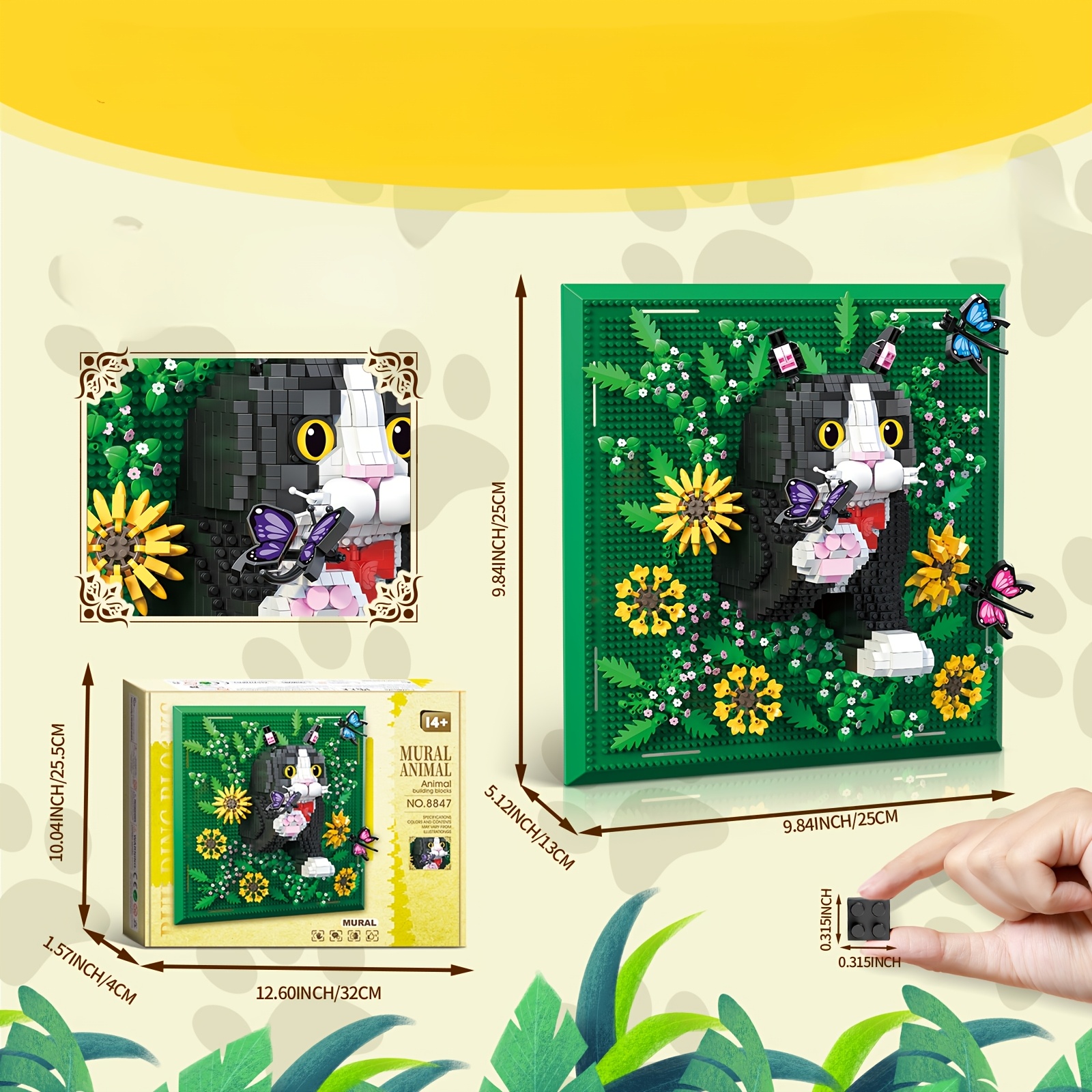 Vibrant Forest Style Little Kitten Pixel Wall Art Assembly Blocks