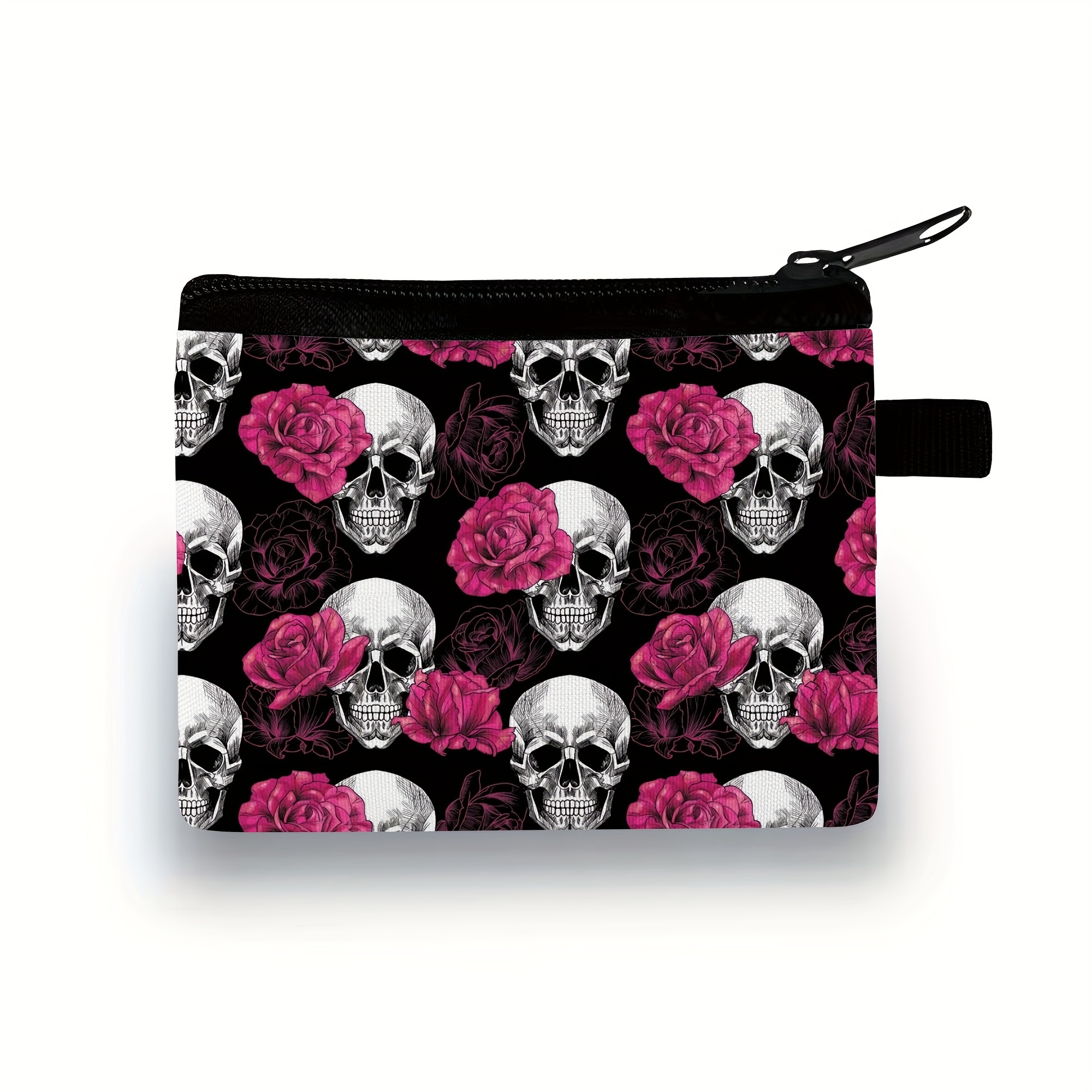 

Skeletons And Roses Print Polyester Coin Purse With Zipper Closure, , Hand Washable, Unlined - Ideal For Use And Women's Gifts