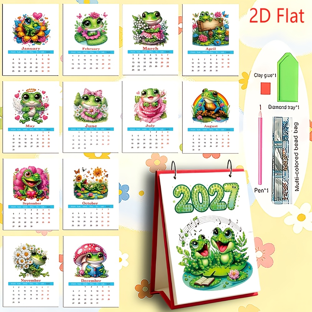 TEMU 1 Set 2027 2d Frog Series Diamond Painting Holiday Series Pattern Calendar, Desktop Calendar, Desk Calendar, Office Calendar Creative Handmade,