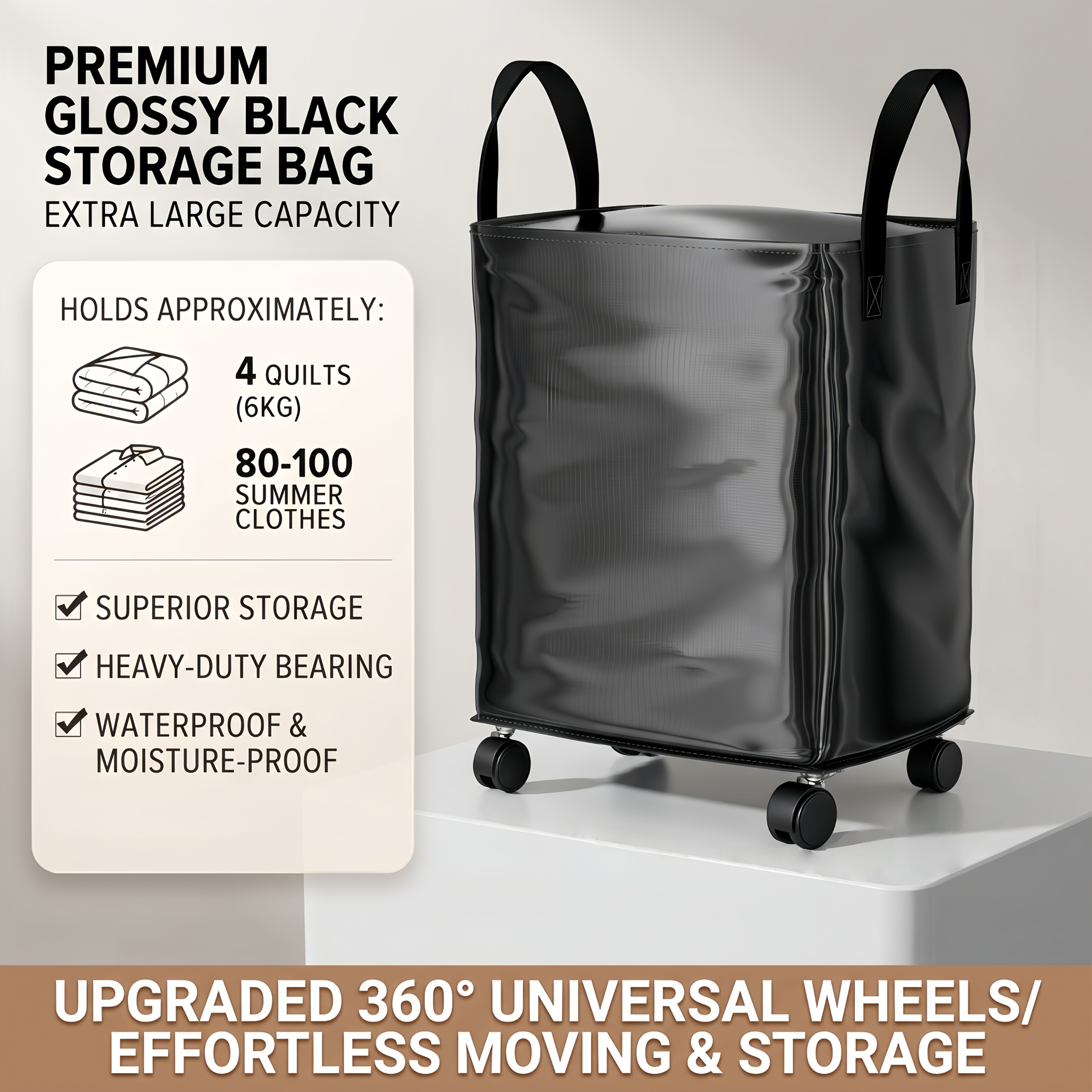 TEMU 150-liter Extra-large Storage Shopping Bag With Wheels, Featuring 360° Universal Wheels; Waterproof, Heavy-duty Laundry Basket With Wheels And