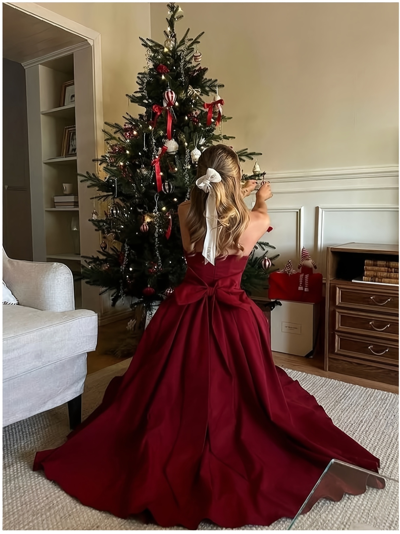 elegant exquisite wine red halter neck dress bow detail - Temu United  Kingdom