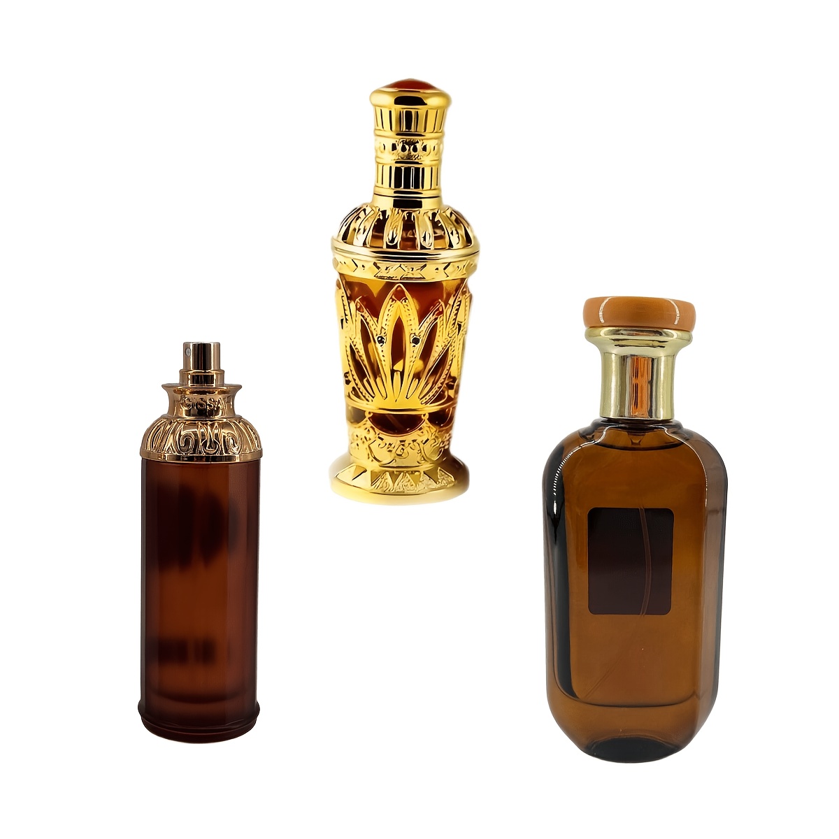 3pcs Middle Eastern Gilded Luxury Collection | Carved Perfume (100ml) + Jeweled Corolla Amber Spicy Perfume (100ml) + Round-corner Bottle Smoked Oriental Perfume (100ml) | Long-lasting Scent |
