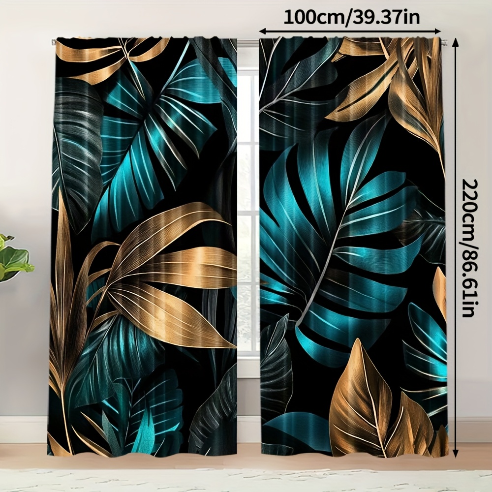 TEMU 2 pièces, Rideau de Fenêtre Feuilles de Palmier Tropical Tissu Polyvalent ( Tringle, Mouvement, Pile) Décoration d'Intérieur pour Différents