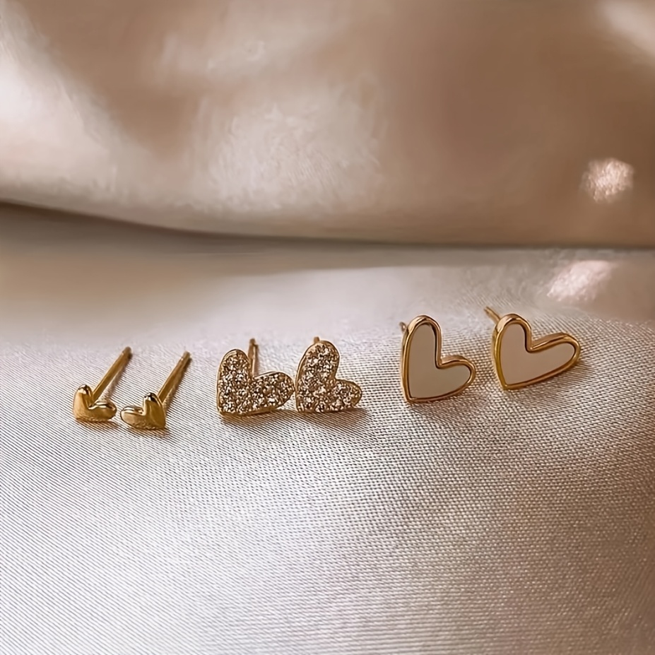 TEMU 3 Pairs Of Mini Heart-shaped Peach Heart Earrings Set Design Earrings Jewelry Decoration For , Valentine's Day And Christmas Gift Surprise