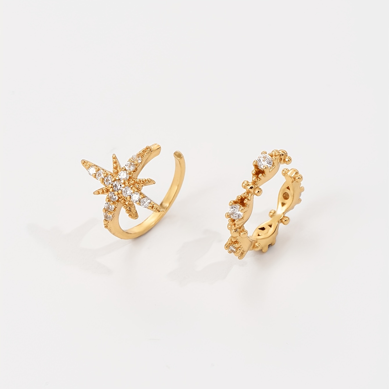 TEMU 2pcs Women's Fashion Ear Clips, Elegant And Exquisite Shiny -pointed Star With Synthetic Synthetic Zirconia Inlay, Versatile Jewelry Set For