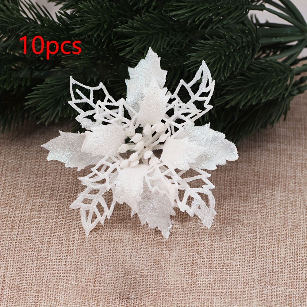 TEMU 10pcs 9Cm Fleurs Artificielles de Noël Pailletées Fleurs d'Arbre de Noël Ornements d'Arbre de Noël pour An Décor de Mariage d'Arbre de Noël,