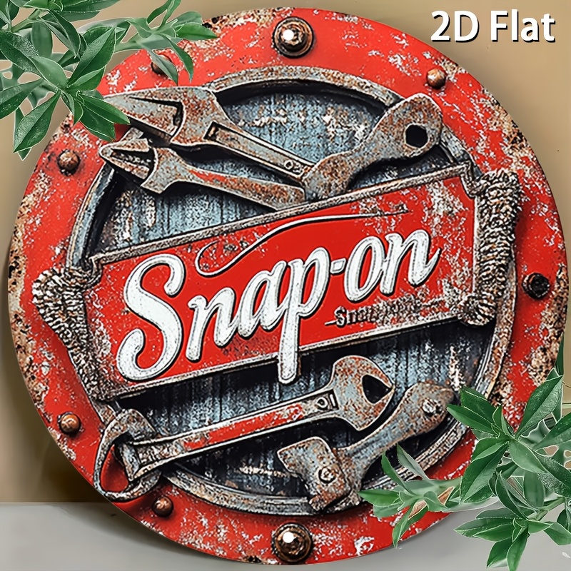 2D Flat 1pc Vintage Metal Sign Snap-on Tools Aluminum Round Poster Bold and Industrial Design Retro Vintage Look Wall Art for Bar, Café, Beach House, Backyard 7.8x7.8 Inch, 2D Flat, Perfect for Room Decor