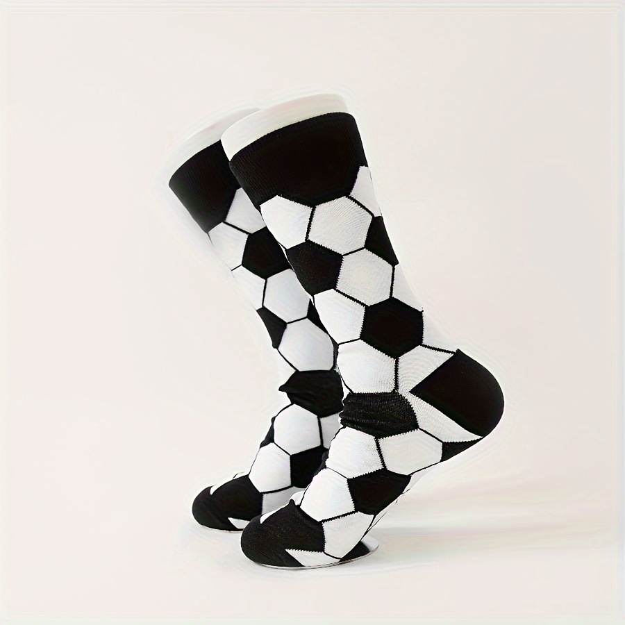 A Pair Of New Cartoon Black And White Football Socks For Autumn And Winter, Designed For Men's Casual Sports, Mid-calf Length