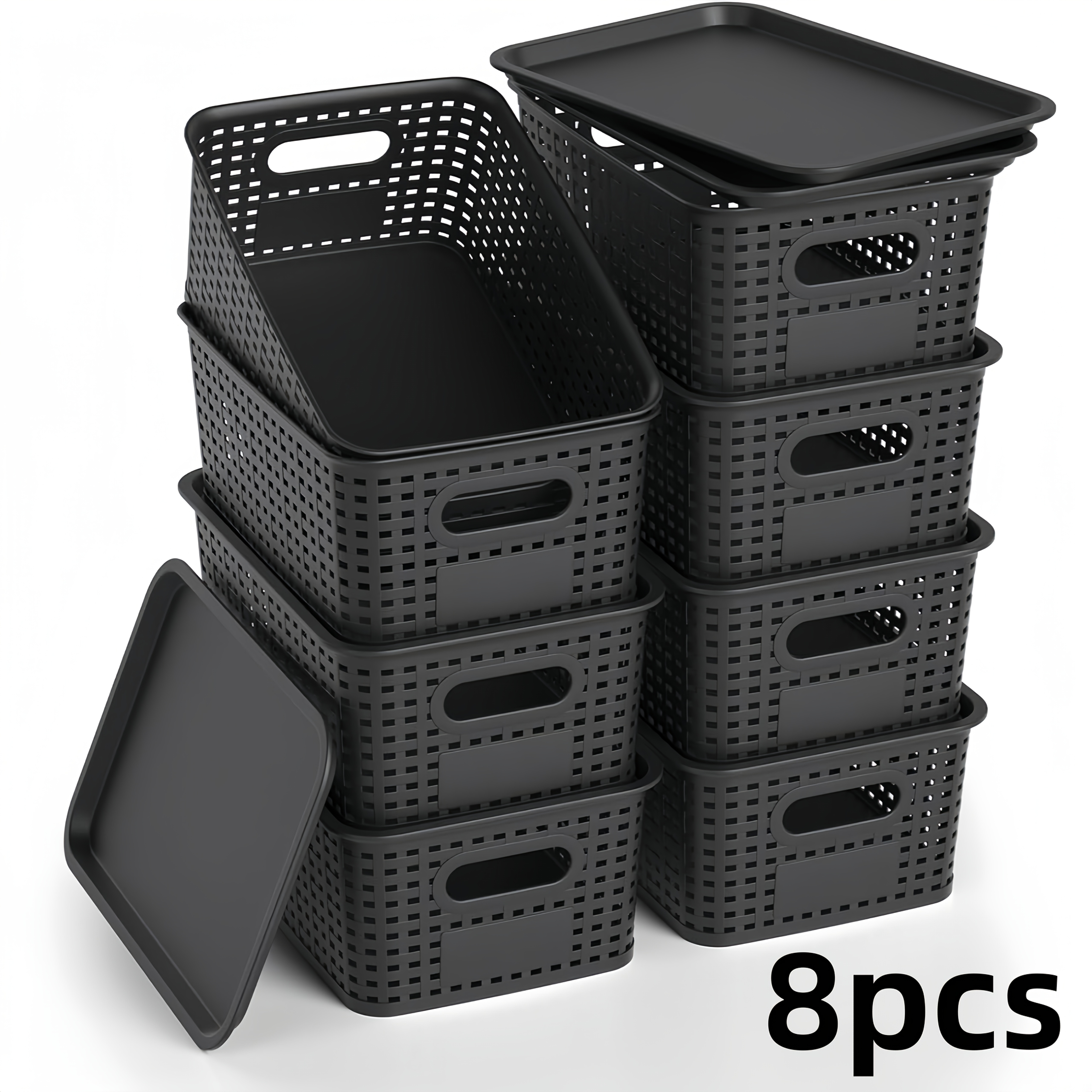 TEMU 8/4pcs - Space- Organizers With Lids For Shelves/closet/desk | Multi-scene Use In Dorm, Playroom & Office (10"x7"x4", Gray, Declutter Essential)