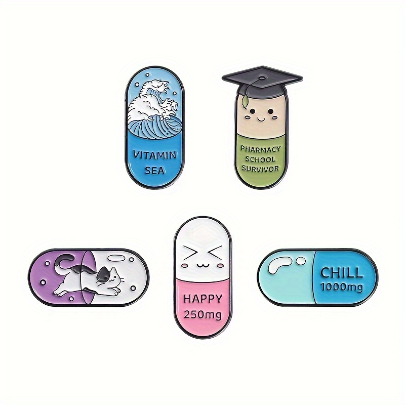 Creative Happy Capsule Medical Pin, Funny Expression Brooch