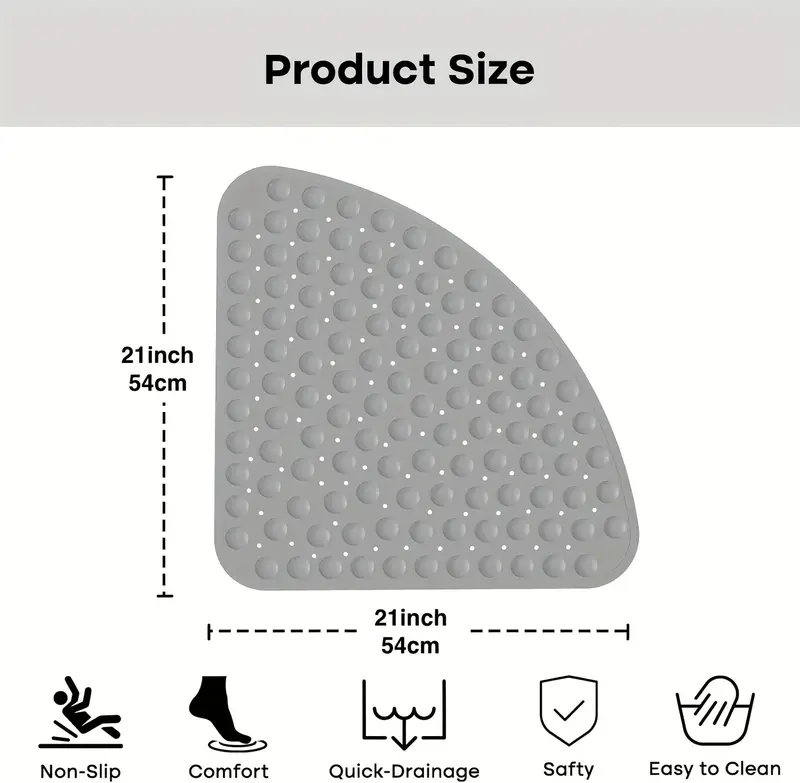 1pc fan shaped non slip mat 54x54cm with suction cups drainage holes pvc material machine washable suitable for bathroom kitchen greenhouse decoration Product details 3
