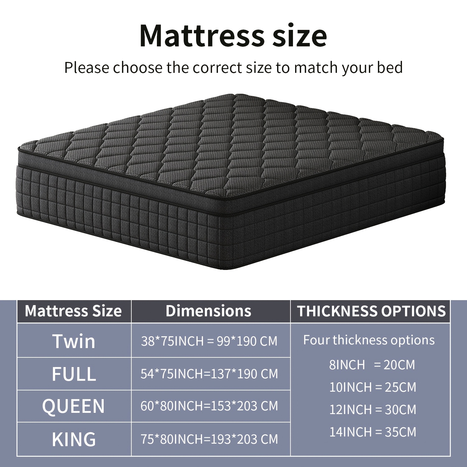 TEMU 10in/12in/14in Twin, Full, Queen, King, Mattress Memony Foam And Spring, Hybrid Mattress, Medium Firmness, Lumbar Support, For Home Roomshotels,