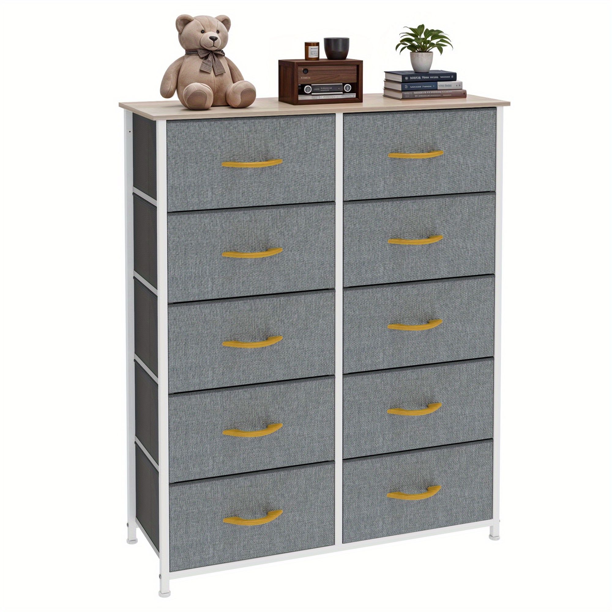 TEMU Chest Of Drawers With 10 Drawers, Fabric Drawers Cabinet With Handle, Sturdy , Storage Drawers For Bedroom, Closet, Clothes, Grey