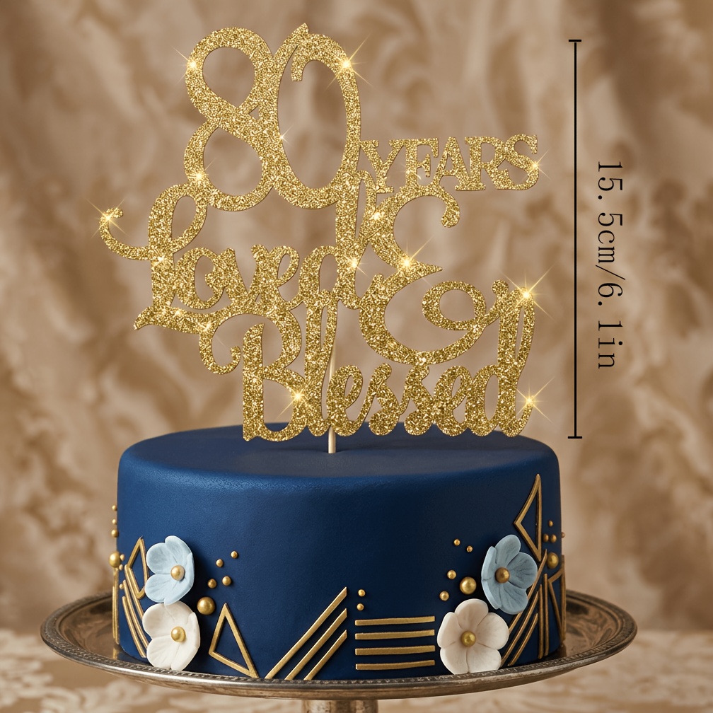 TEMU 1pc 80th Birthday Cake Topper, Golden Glitter " & Blessed" Cake Decoration For Anniversary Party, Elegant Birthday Party Supplies,halloween,