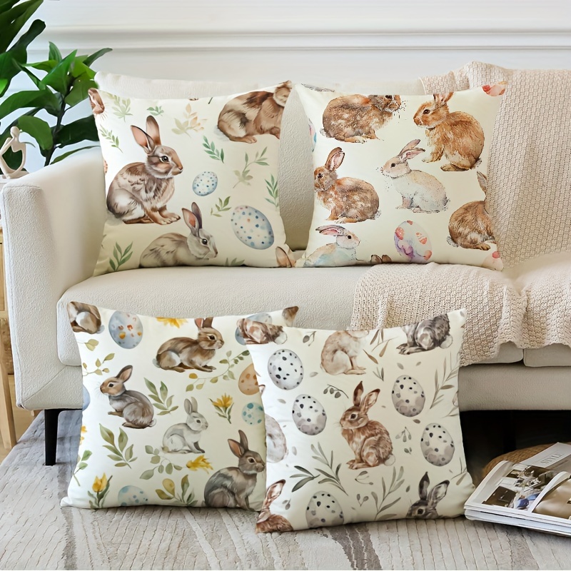 

4pcs Easter Rabbit Throw Pillow Cover Lucky Pillow Cases Decorative For Home Bedroom Sofa Pillowcases 18inchx18inch No Pillow Insert