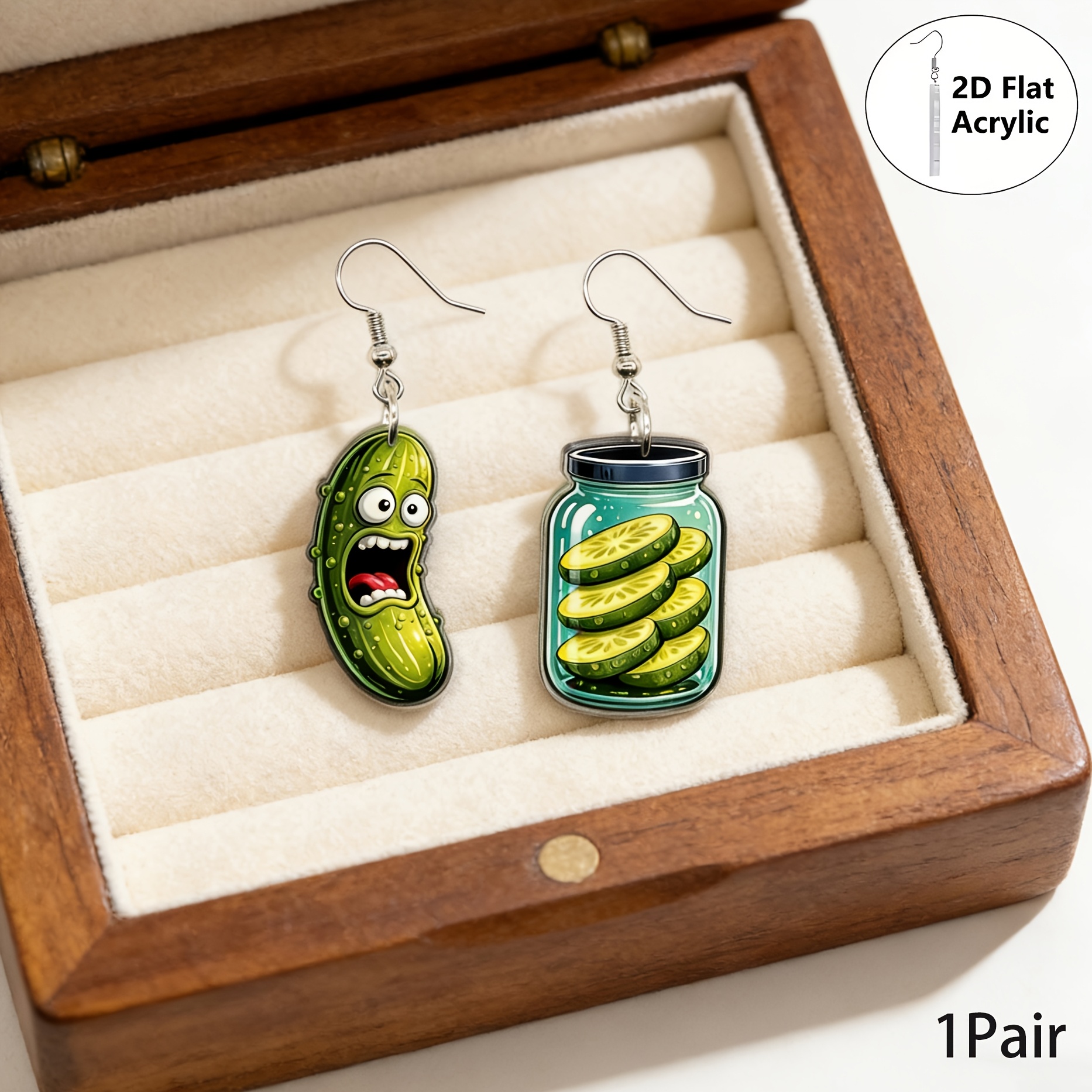 TEMU 2D Flat - Ein Paar bezaubernde 2D Flat Acryl Ohrringe mit einem niedlichen Gurke und Gurkenscheiben, als Geschenk für Freunde und Familie, die