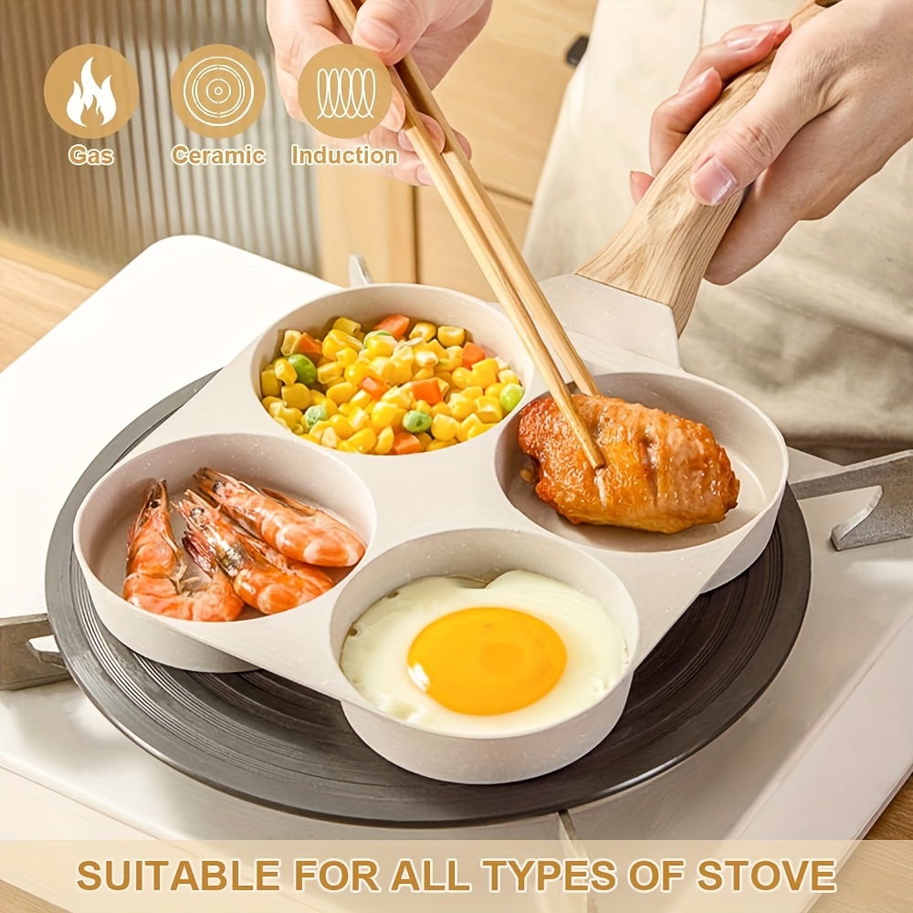 

1pc, 4-section Non-stick Aluminum Pan, Frypan With Multiple Compartments For Eggs, Pancakes, Compatible With Induction Stovetops, Cooking Frying Pan
