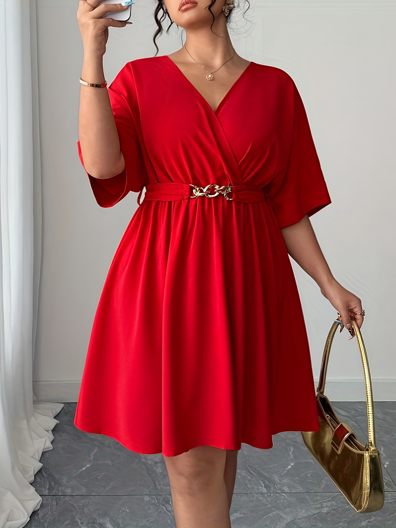 plus size womens casual simple v neck waist cinching short - Temu Morocco