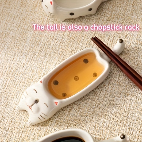 2pcs set cat ceramic   ceramic cute cat multifunctional seasoning plate chopstick holder snack dipping plate13 5 4 5cm 5 31 1 77in versatile   tableware suitable for appetizers desserts sushi sauce small plates Product details 8