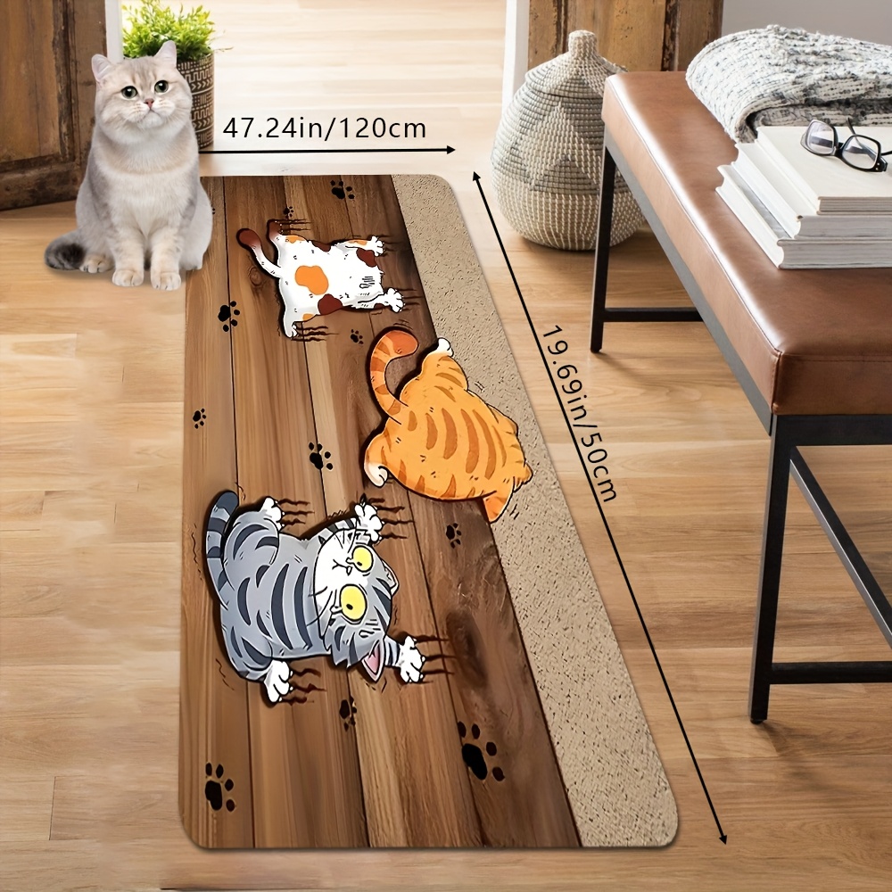 TEMU 1pc, Tapis de porte d'entrée décoratif printemps-été avec motif de trois chatons de dessin animé, tapis de sol décoratif universel antidérapant