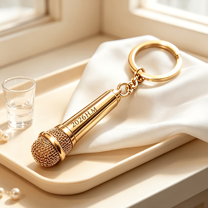 TEMU Personalized Engraved Microphone Keychain, Custom Text Music Themed Key Fob, Birthday Anniversary Graduation Gift For Singer Boyfriend