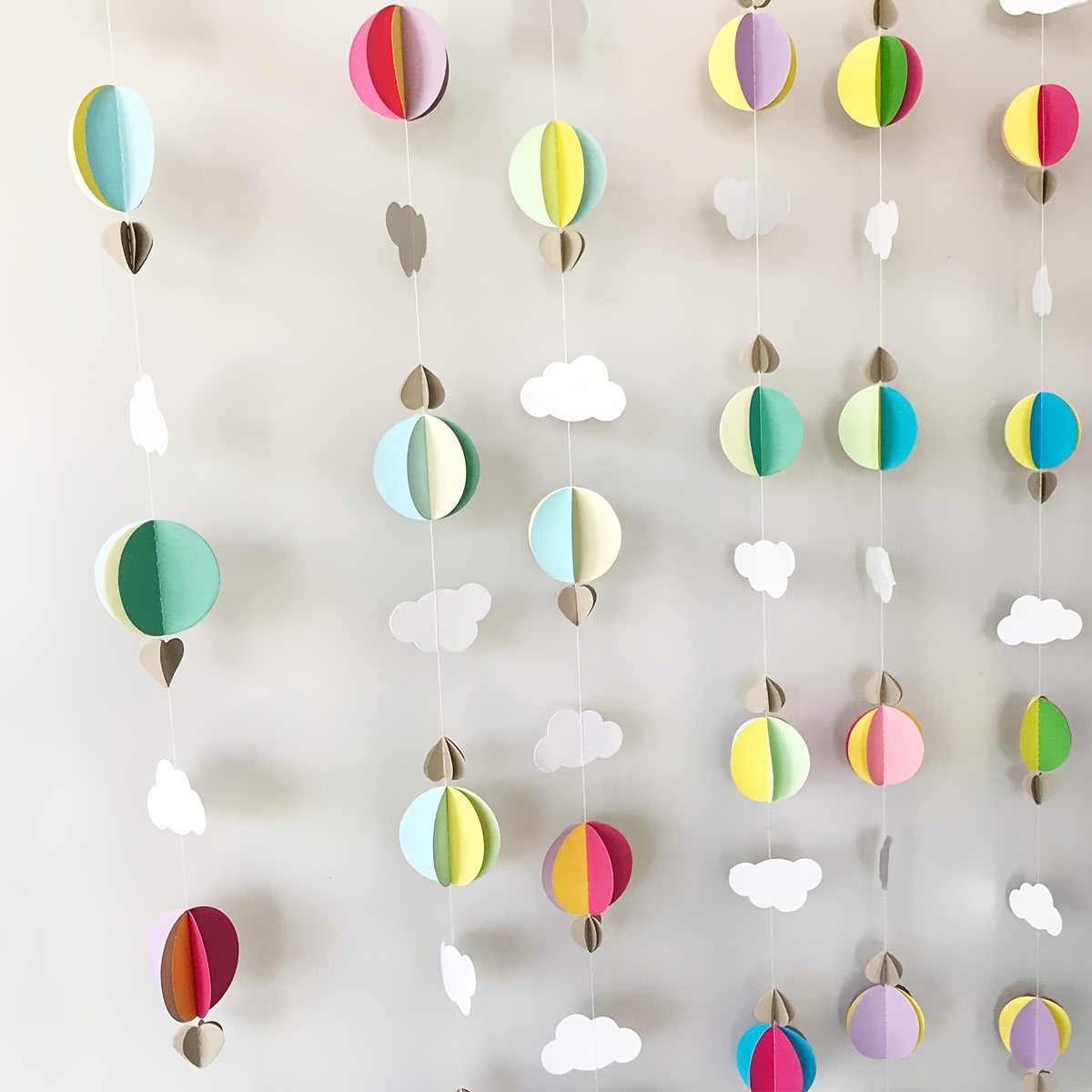 

Hot Air Balloon & 3d Clouds Paper Garland - 118" Hanging Decor For ' Bedroom, Weddings,