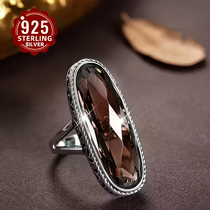 TEMU 1 Elegant 925 Silver Women's Ring, With Natural Gemstones - Classic Baroque Design, Suitable For Parties, Dances, And Daily Wear - Gorgeous And