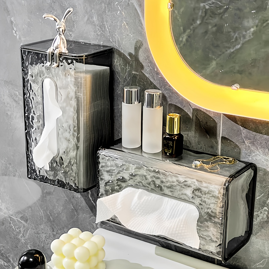 TEMU Transparent Acrylic Tissue Box, Wall-mounted Tissue Dispenser, Desktop Napkin Holder, With 1 Strong Adhesive Pad, Suitable For Home, School, And