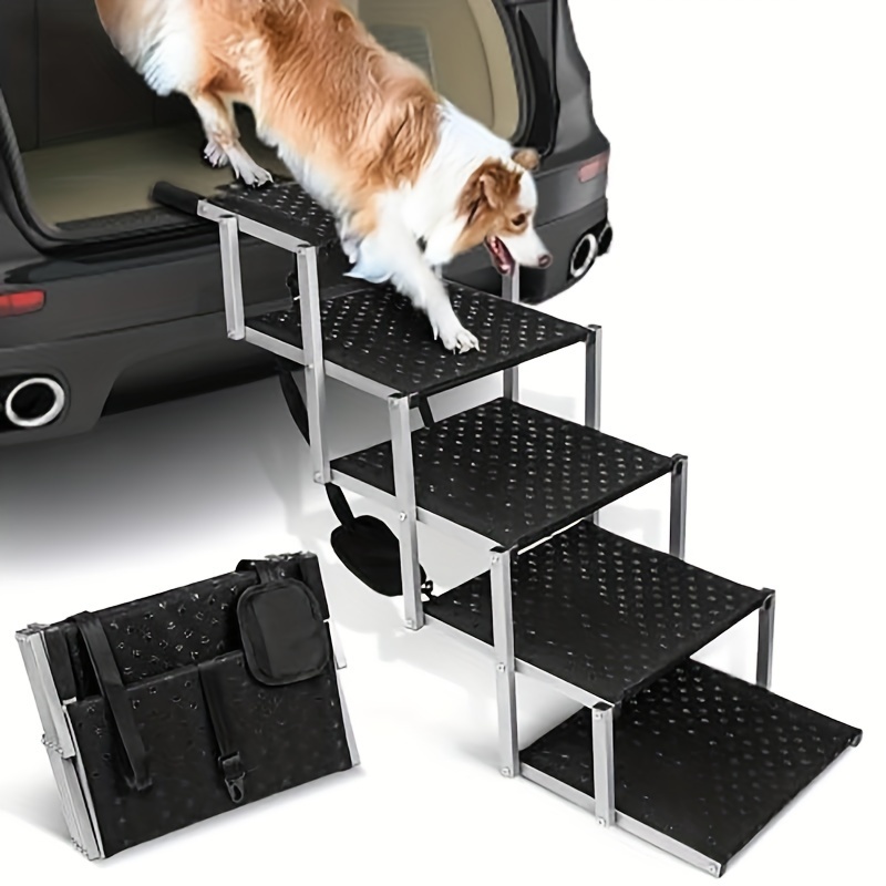 

Dog Ramps For Cars, Portable Folding Dog Stairs For Cars, Suv, Trucks, Lightweight Pet Ramp For Large Dogs With Non-slip Surface, Reinforced Dog Steps Supports Up To 200 Lb, 5 Steps