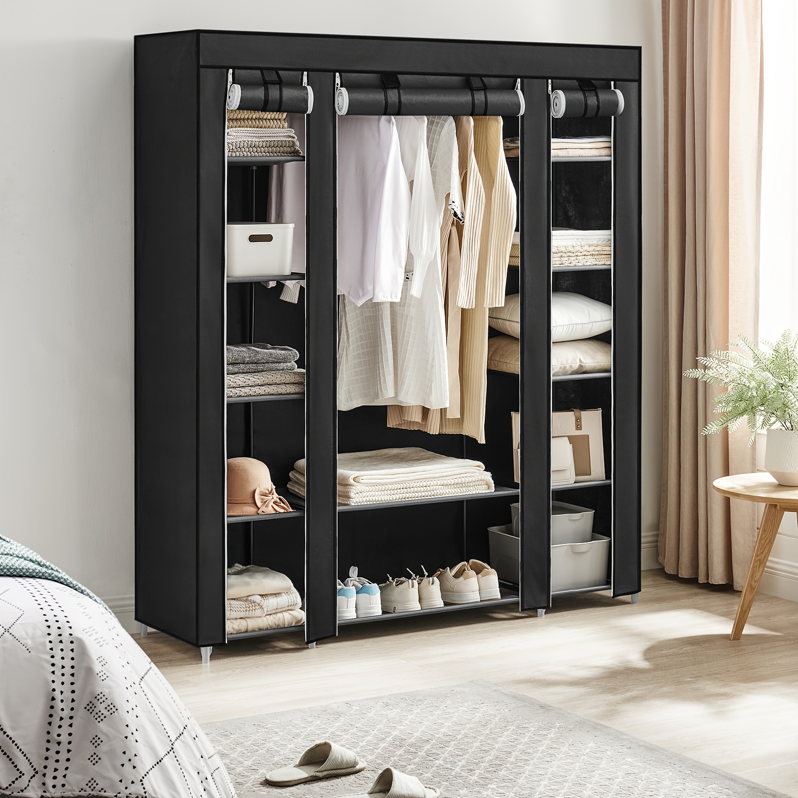 TEMU Songmics Closet Wardrobe, Clothes Rail With Non-woven Fabric Cover, Portable Closet For Bedroom, Clothes Storage Organizer, 17.7 X 59.1 X 68.9