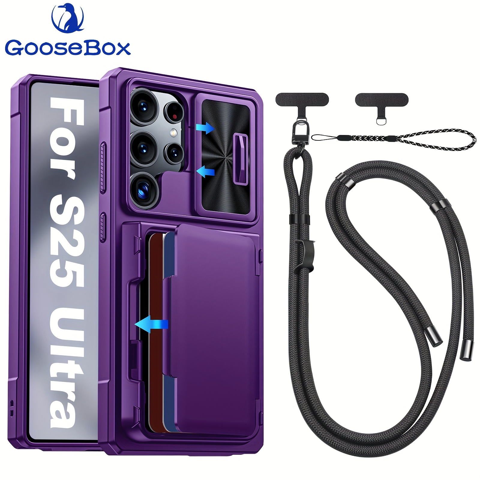 TEMU Phone Case - This 5pcs Compatible With Galaxy S25 Ultra Case Wallet Lanyard Crossbody, Card Holder And Kickstand And Slide Camera Lens Cover,