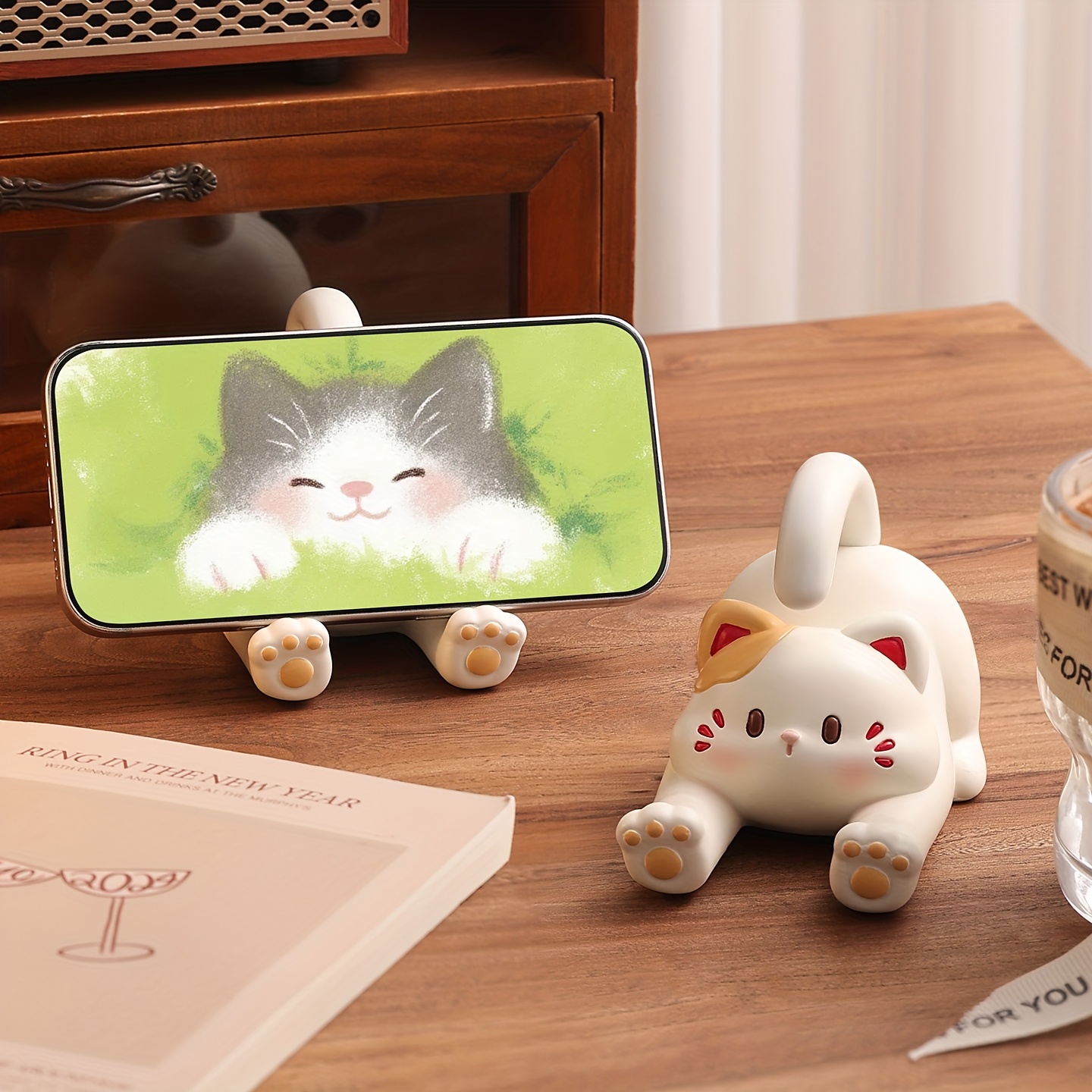 TEMU かわいい猫型オーナメント、タンドとしても使えるレジンデコレーション、クリスマスや感謝祭のギフトに最適、ホリデープント