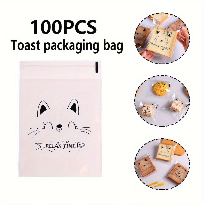 

100-piece Cute Cartoon Self-seal Bread Bags - Perfect For Toast, Pineapple Buns & More | Transparent, Disposable Plastic Pieceaging