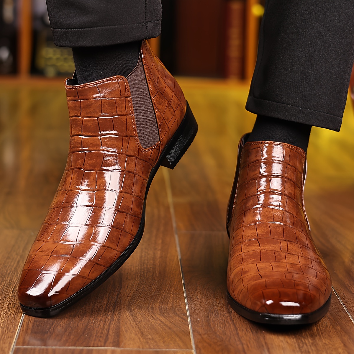 mens pointed toe trendy chelsea boots anti skid high top - Temu