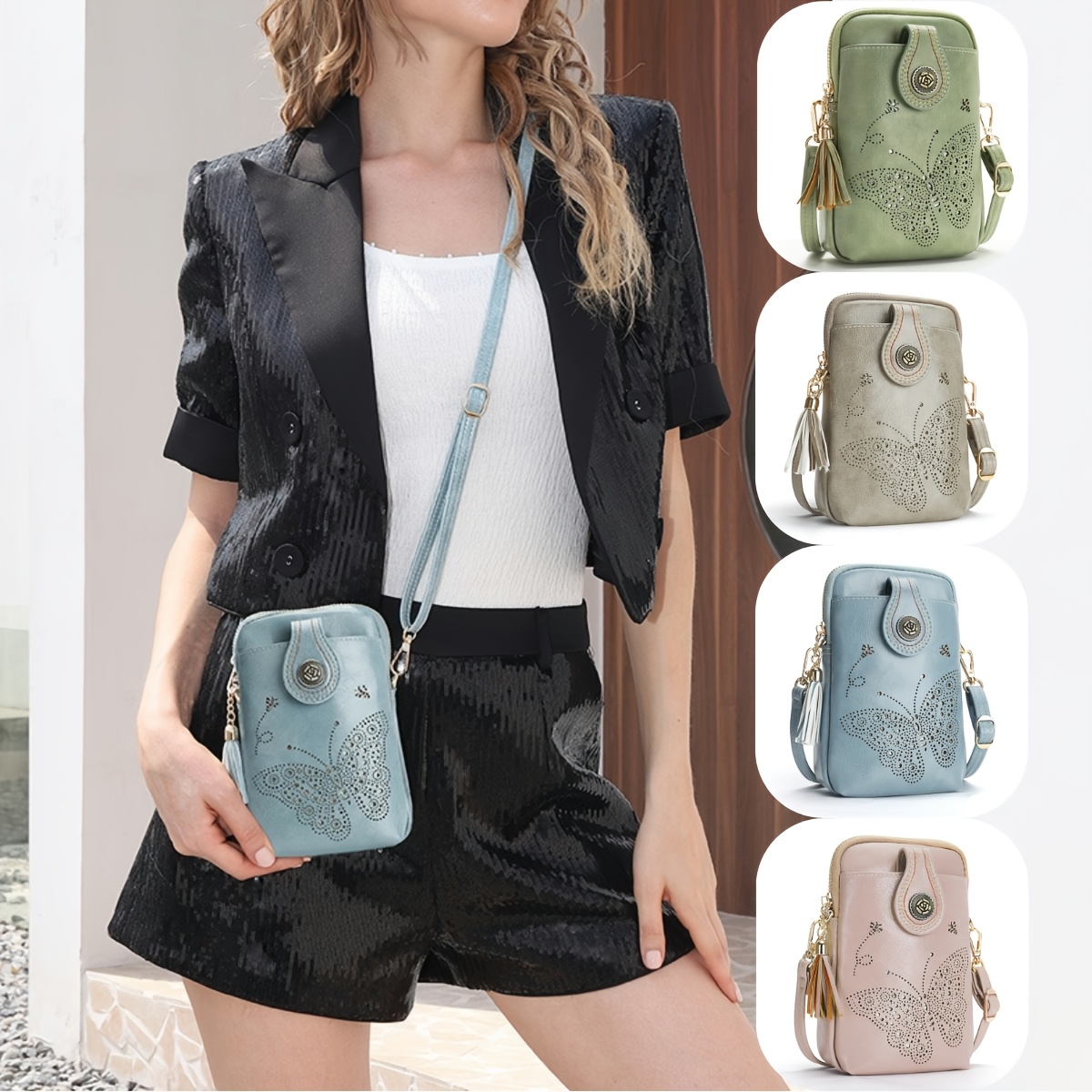 

Small Crossbody Bags For Women, Lightweight Mini Cute Cell Phone Purse For Women With Tassel Shining